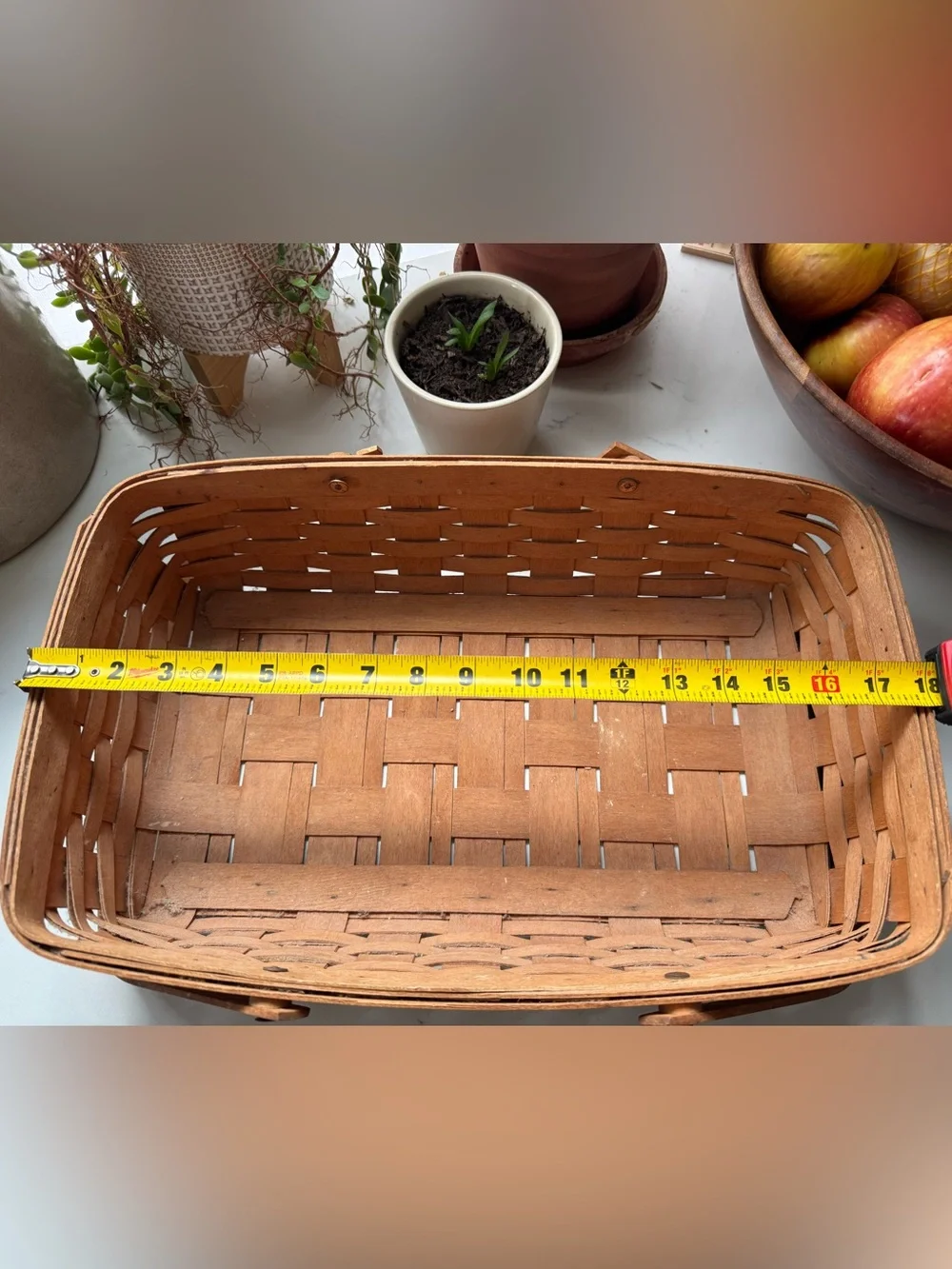 Vintage 90s Longaberger Rectangular Woven Basket with Handles
